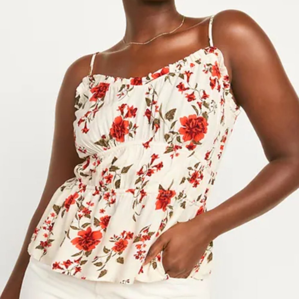 NWT ON  Smocked Floral Cami Peplum Top